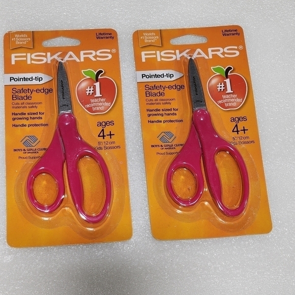 NEW lot of 2 Fiskars 5" Pointed tip Safety-edge Blade Scissors 4+ PINK - Picture 1 of 3